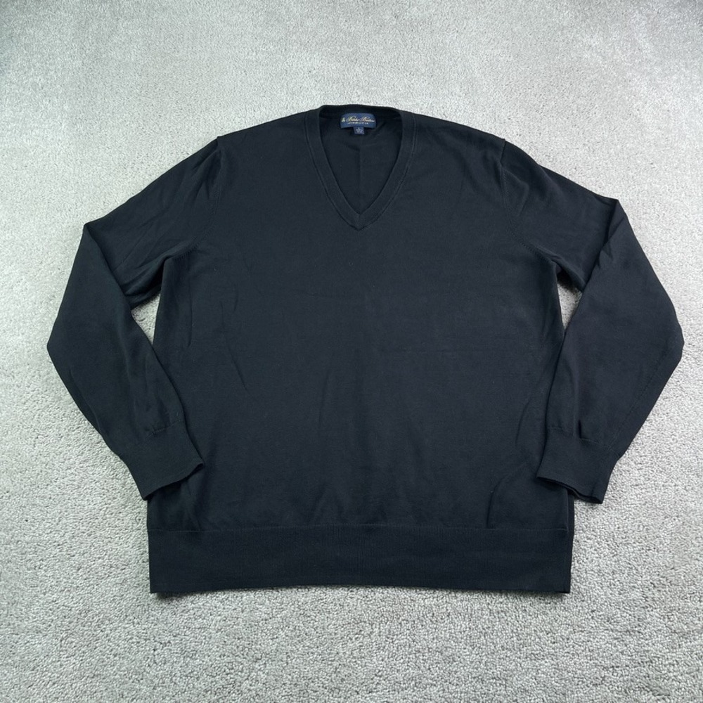 Brooks Brothers Sweater Mens Large Black V Neck Supima Cotton Lightweight Preppy